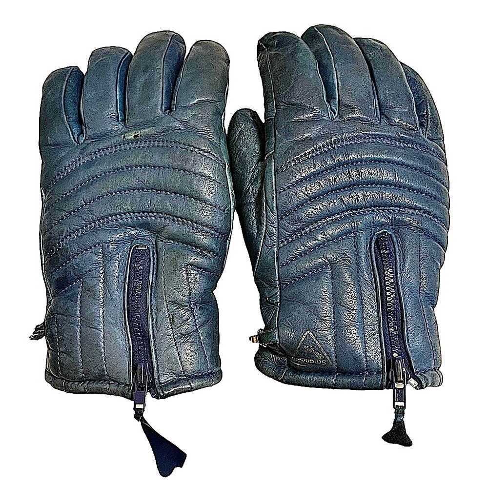 Saranac Vintage Men's Blue Leather Ski Gloves Size Medium